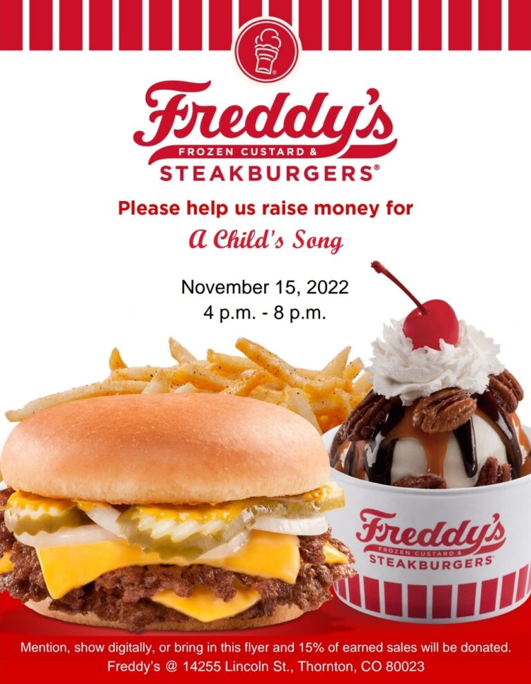 Freddy's Frozen Custard and Steakburgers Fundraiser Benefitting A Child's Song